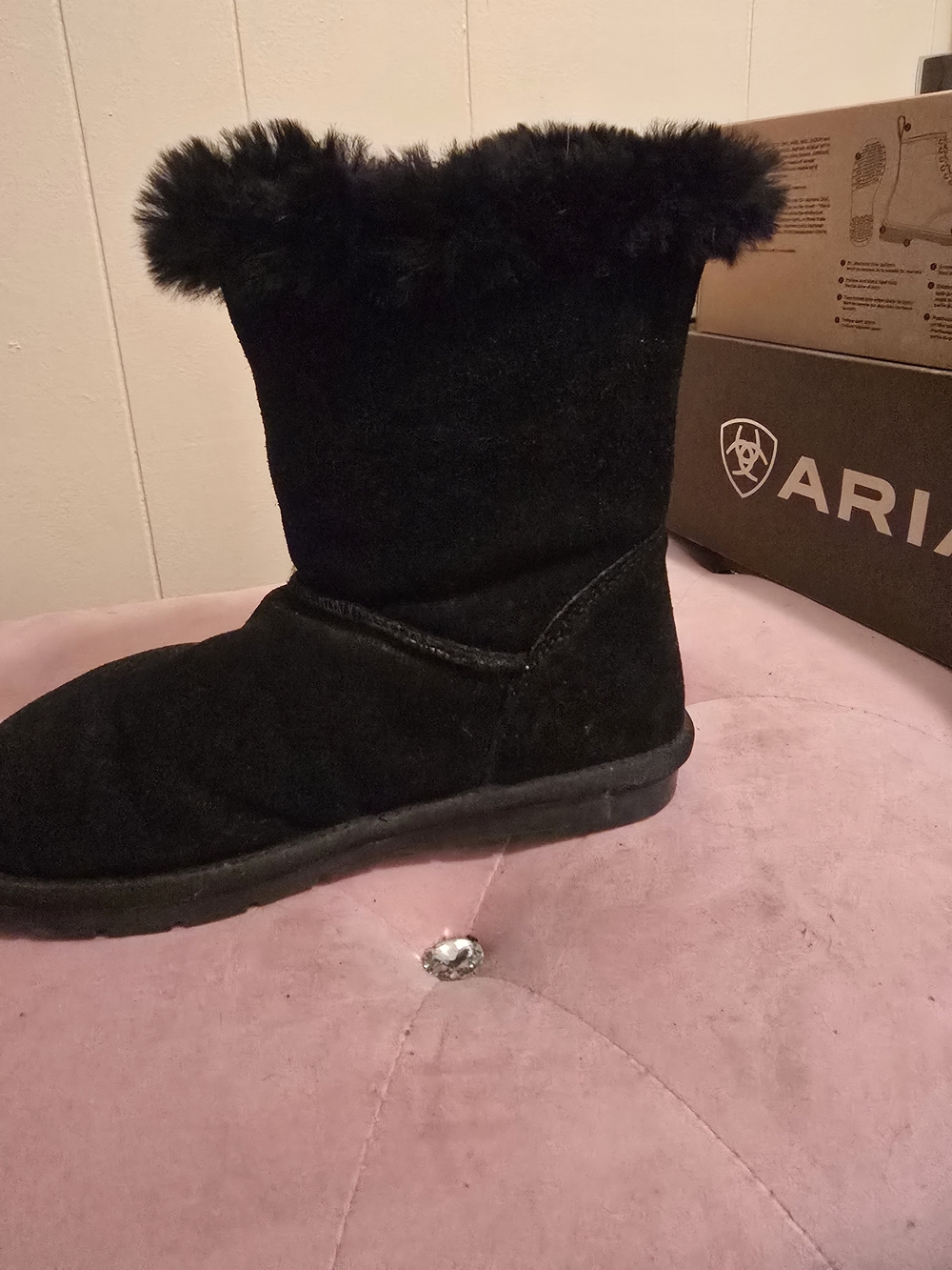 Black Faux Fur Suede Winter Boot - Women
